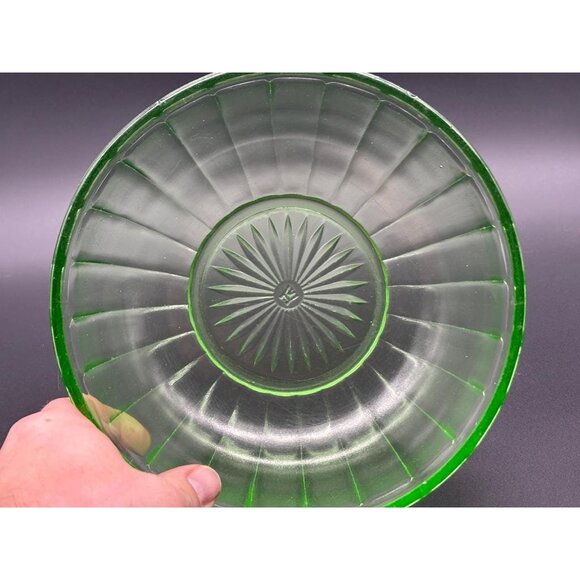 Vintage Uranium Hazel Atlas Vaseline Block Depression Glass Mixing Bowl - Picture 5 of 7